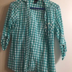 Teal and white button down